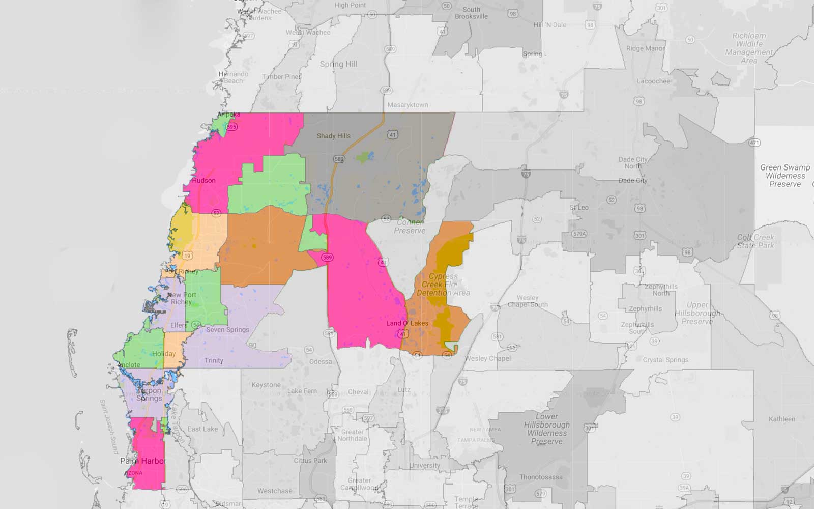 Pinellas and Hernando Counties FL Service Area Map Location