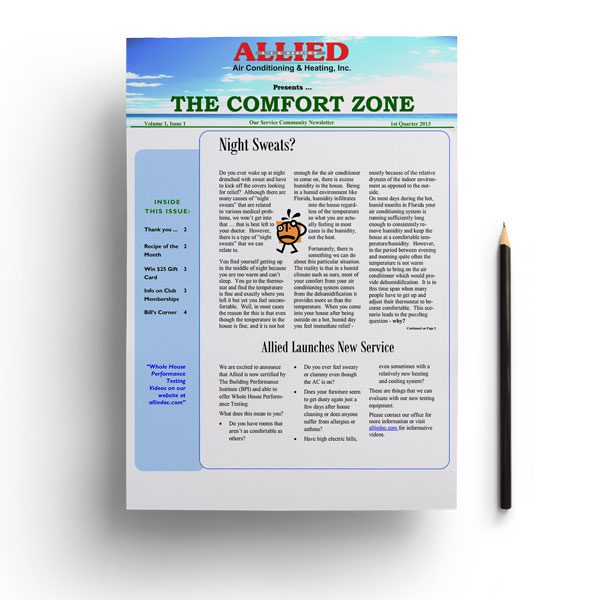 The Comfort Zone Newsletter with HVAC information